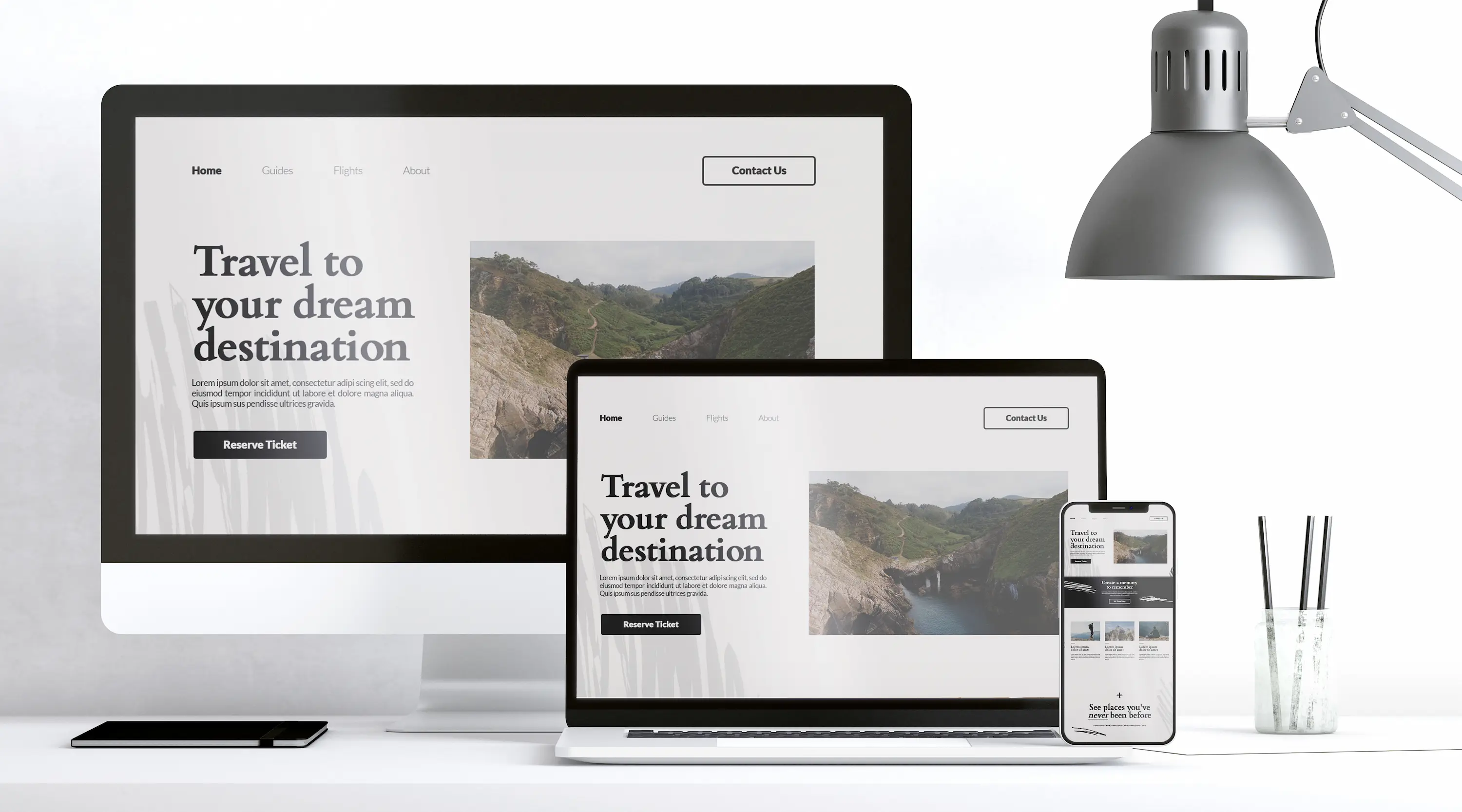Website page on multiple devices.